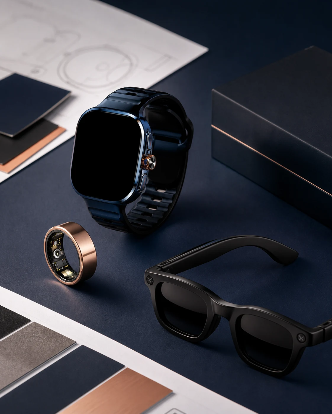 Smart watch, smart ring and smart glasses prepared for B2B product review