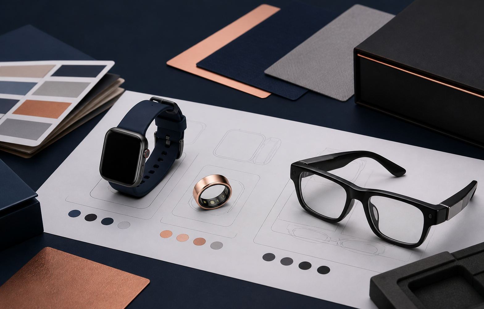 Smart watch, smart ring and smart glasses prepared for OEM and ODM project review